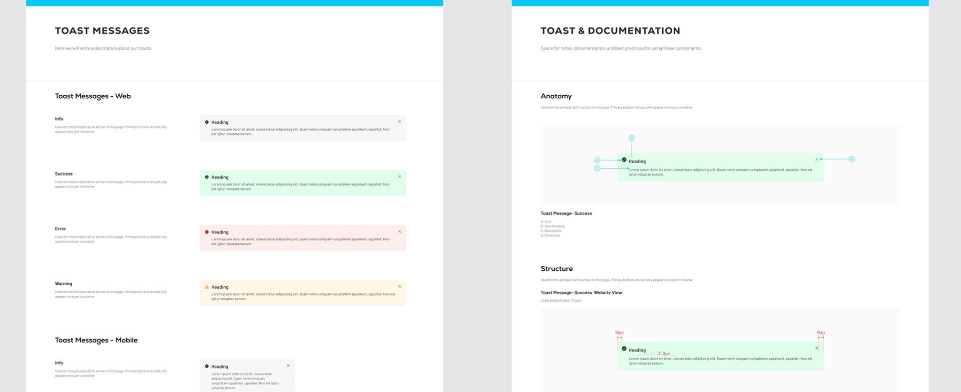 Toast messages and documentation pages of the UpLink design system