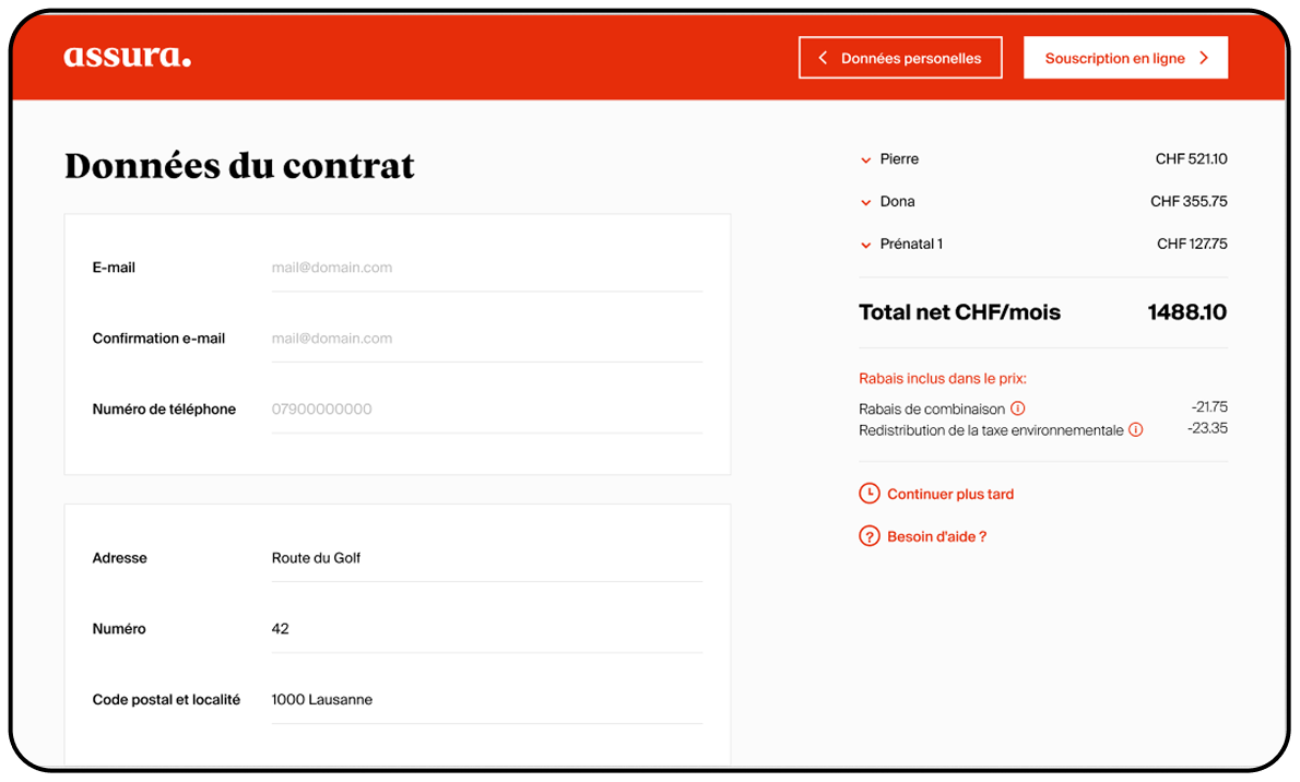 Premium calculator contract data page