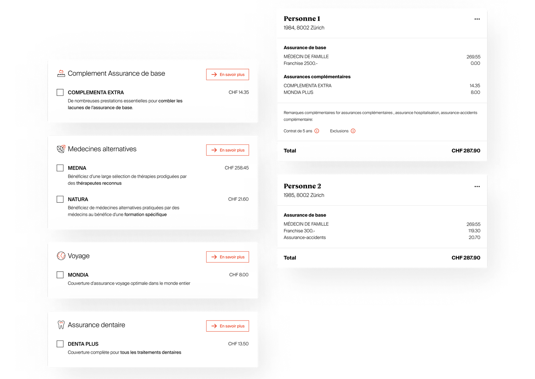 Modular design system components of the premium calculator