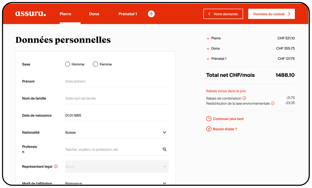 Premium calculator personal data page