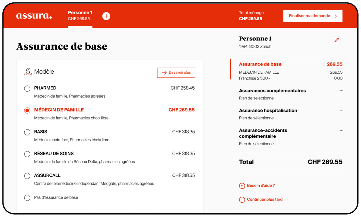 Premium calculator product selection page
