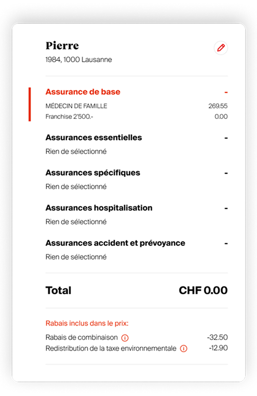 Premium breakdown panel showing price transparency