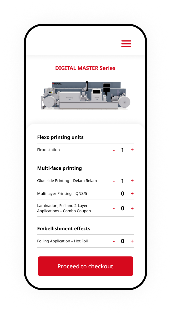 Product configurator mobile screen